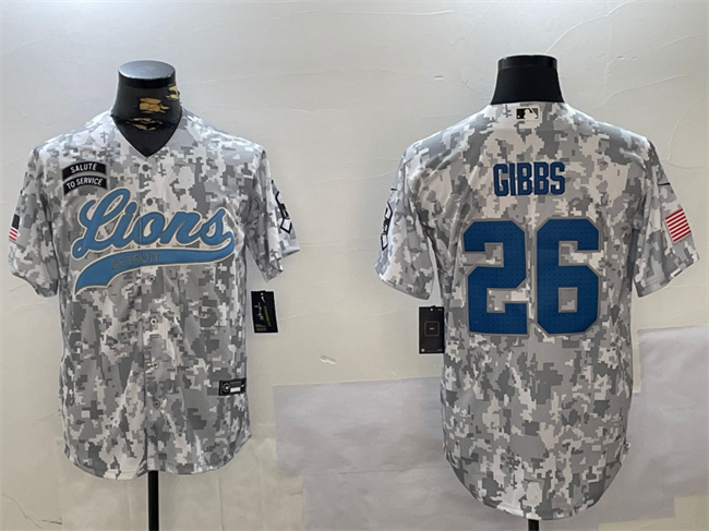 Men's Detroit Lions #26 Jahmyr Gibbs 2024 Arctic Camo Salute to Service Football Stitched Jersey